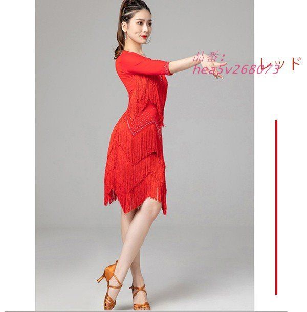 社交ダンス ラテンドレス 社交ダンス ワンピース ダンス衣装 演技服 練習着 長袖 装飾あり ワルツ ワンピース ラテン hea5v268073