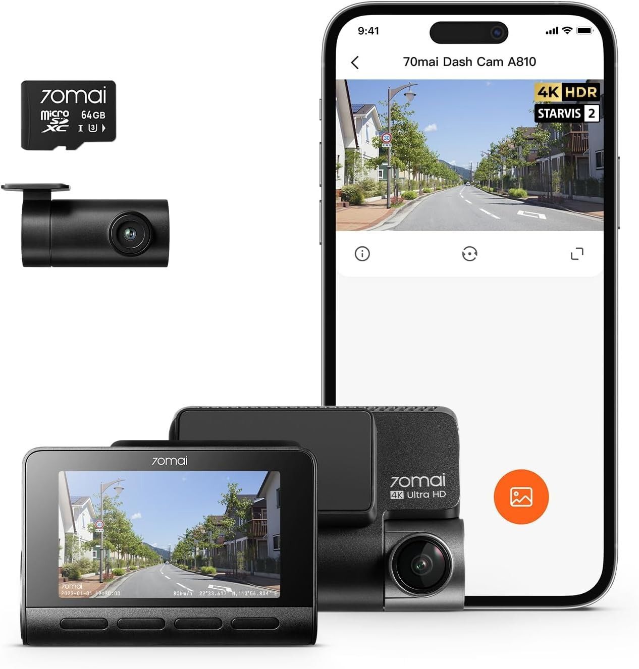 最新4K UHD超高精細記録】70mai Dash Cam 4k A810ドライブレコーダー 