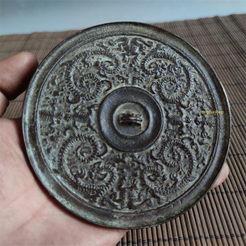 純銅鏡 青銅鏡 龍銅鏡 竜 神獣 中国 銅器 青銅彫 銅製 銅鏡 置物