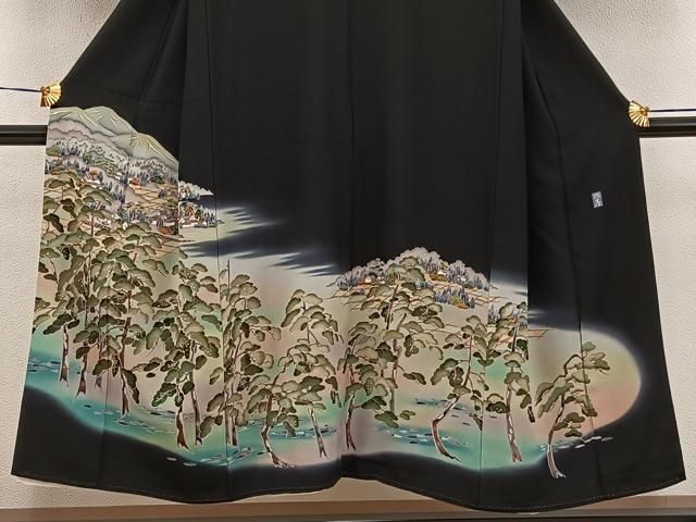 逸品❇️ますいわ屋扱い黒留め袖　有名作家手描友禅暈し染め　22点総フルセット 大羊居 黒留袖 流水に牡丹 東京友禅 刺繍 逸品物 : 高級呉服の藤和