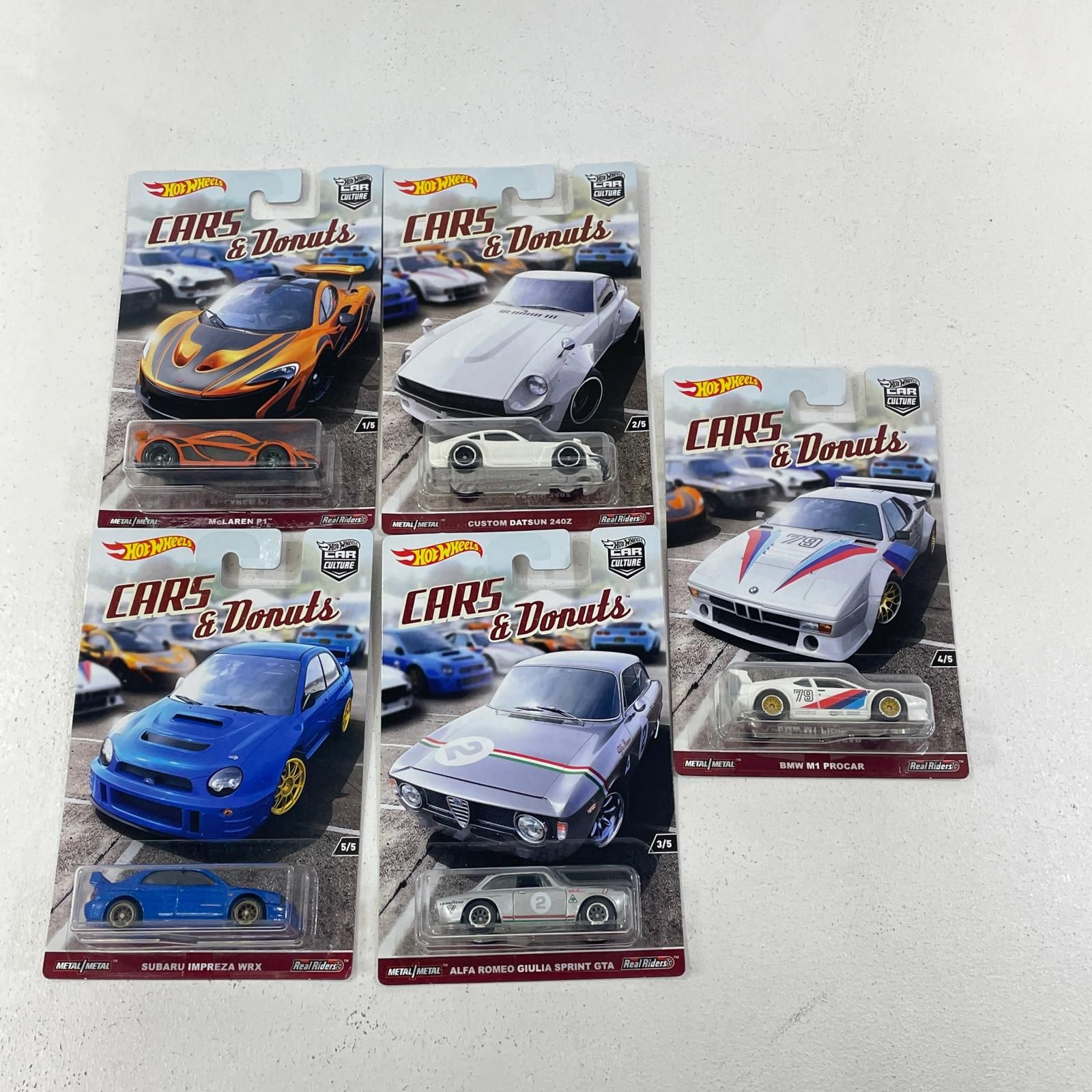 【尾張小牧店】 中古 Hot Wheels CARS & Donuts 5台セット CUSTOM DATSUN 240Z BMW M1 PROCAR GIULIA SPRINT GTA IMPREZA McLAREN P1【728】 尾張小牧店】 中古 Hot Wheels CARS & Donuts 5台セット CUSTOM