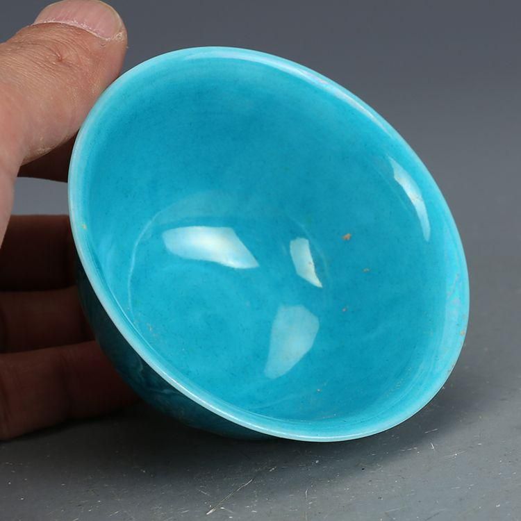 藍釉刻芭蕉葉杯 湯呑 中国茶器　飲茶食器 美品 美術品 装飾品 置物 藍釉刻芭蕉葉杯 湯呑 中国茶器 飲茶食器 美品 美術品 装飾品