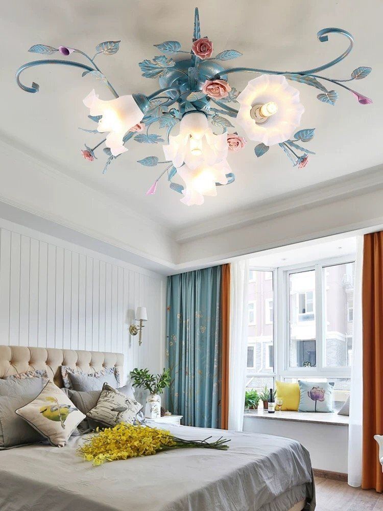 ◆ ◆地中海 LED 対応 4灯ペンダントライト ローズ ユリ照明 北欧 屋内ランプ ホーム ペンダントライト 天井照明 照明器具 つり
