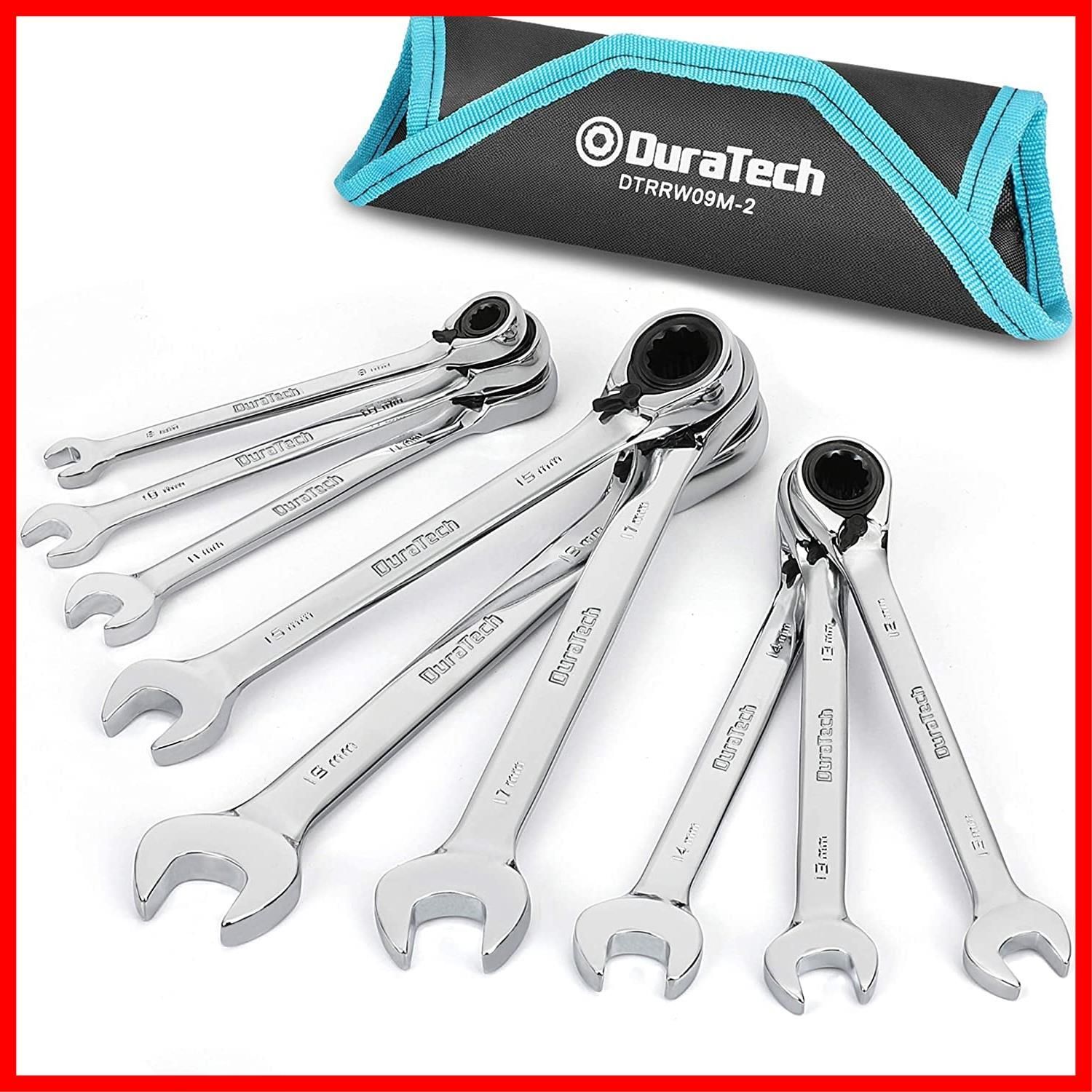 【人気商品】DURATECH コンビネーションレンチセット ラチェットレンチ スパナセット 両用ヘッド レンチセット スパナ ギアレンチ 方向切替可 鏡面仕上げ 8~19mm 9本組 自動車修理 メンテナンス