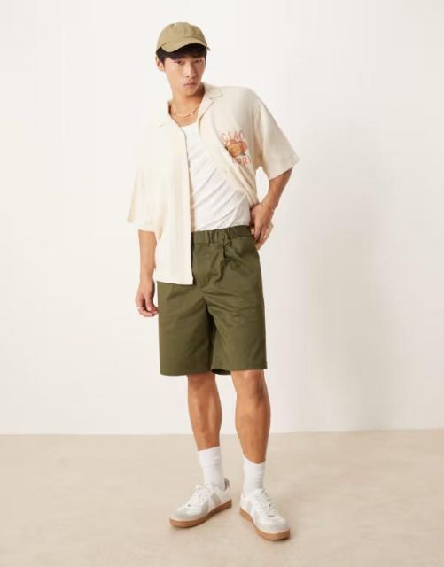 【送料無料】 エイソス メンズ ハーフパンツ・ショーツ ボトムス  DESIGN straight leg jorts in light green SAGE