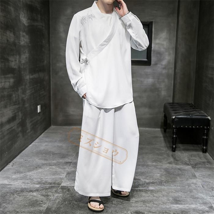 jiggys shop（ジギーズショップ）の「しじら織り甚平 上下セット 甚平メンズ 作務衣 上下セット 夏用 服 浴衣風 セットアップ おしゃれ 花火大会 夏祭り 羽織 ワイドパンツ ゆったり ルームウェア 花火大会/祭り/散歩/部屋着に適用 日焼け対策 対策 黒 白 dR33766