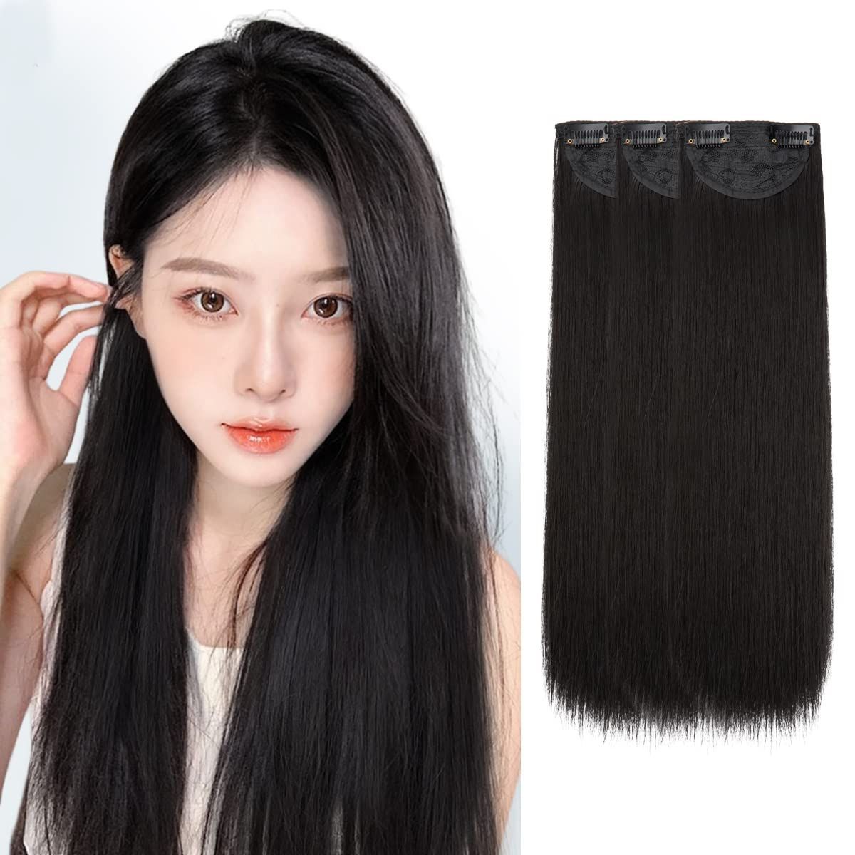エクステ [SARLA] 襟足ウィッグ ストレート ロング (3枚セット) ワンタッチ つけ毛 組み合わせ自由 50cm クリップ付け 装着簡単