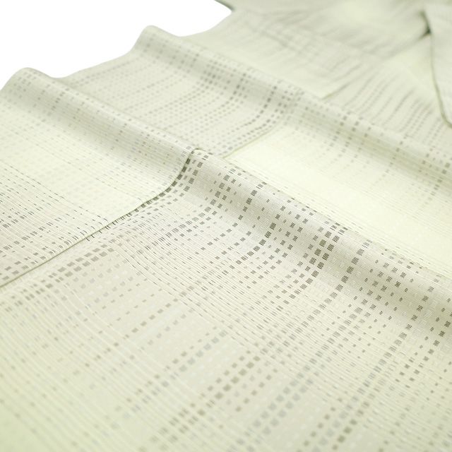 新古品】 御召 着物 未使用 正絹 お召 袷 京都 西陣 先染め 白緑色