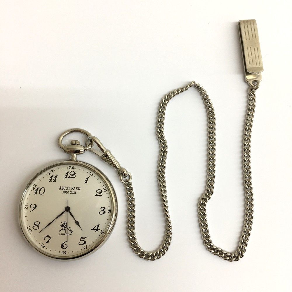 ASCOT PARK アスコットパーク POLO CLUB ポロクラブ シルバー 懐中時計 LONDON 動作未