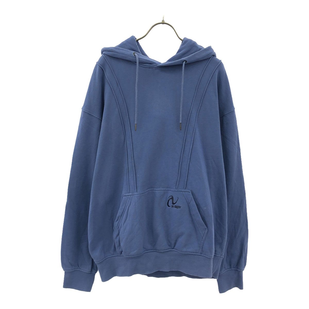 NERDY ノルディ ロゴ刺繍 長袖 スウェットパーカー S ブルー メンズ 古着