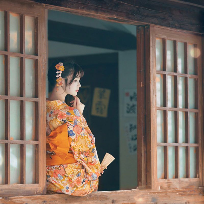 2点 ファッション 花柄浴衣・帯セット フリーサイズ