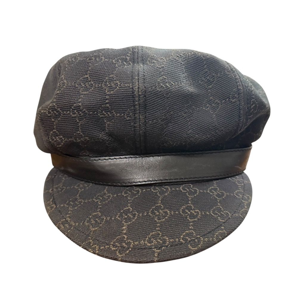 GUCCI グッチ GGキャンバス レザー切替 キャスケット ハット M ブラウン レディース 古着
