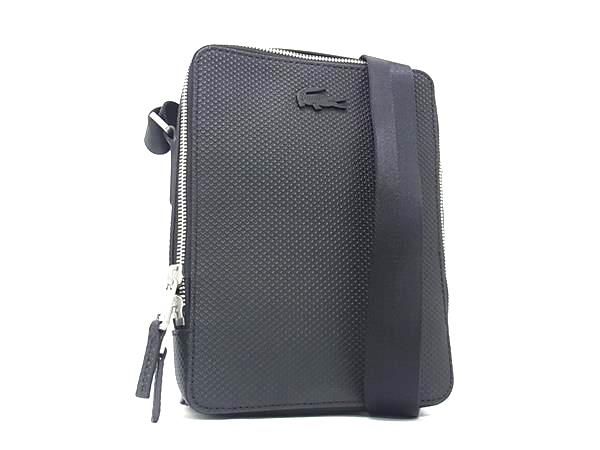 ♥ LACOSTE ラコステ HANTACO バーティカルカメラバッグ レザー クロスボディ ショルダーバッグ ブラック系 FP5816