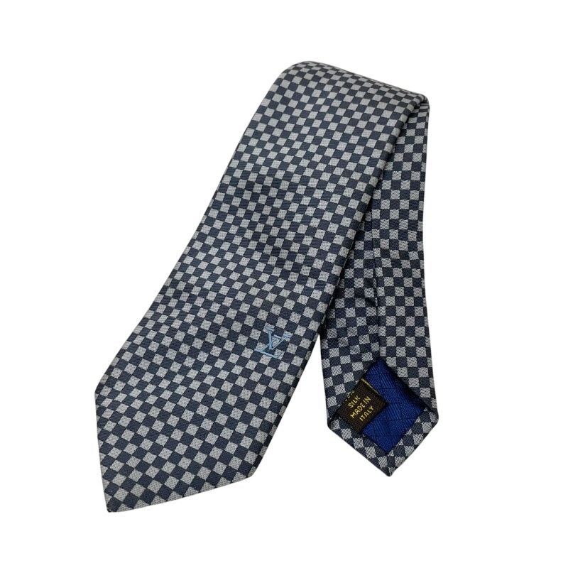 ◆ ◆LOUIS VUITTON ルイヴィトン ネクタイ マイクロダミエ シルク グレー ダークブルー系 ビジネス 新生活 メンズ M955