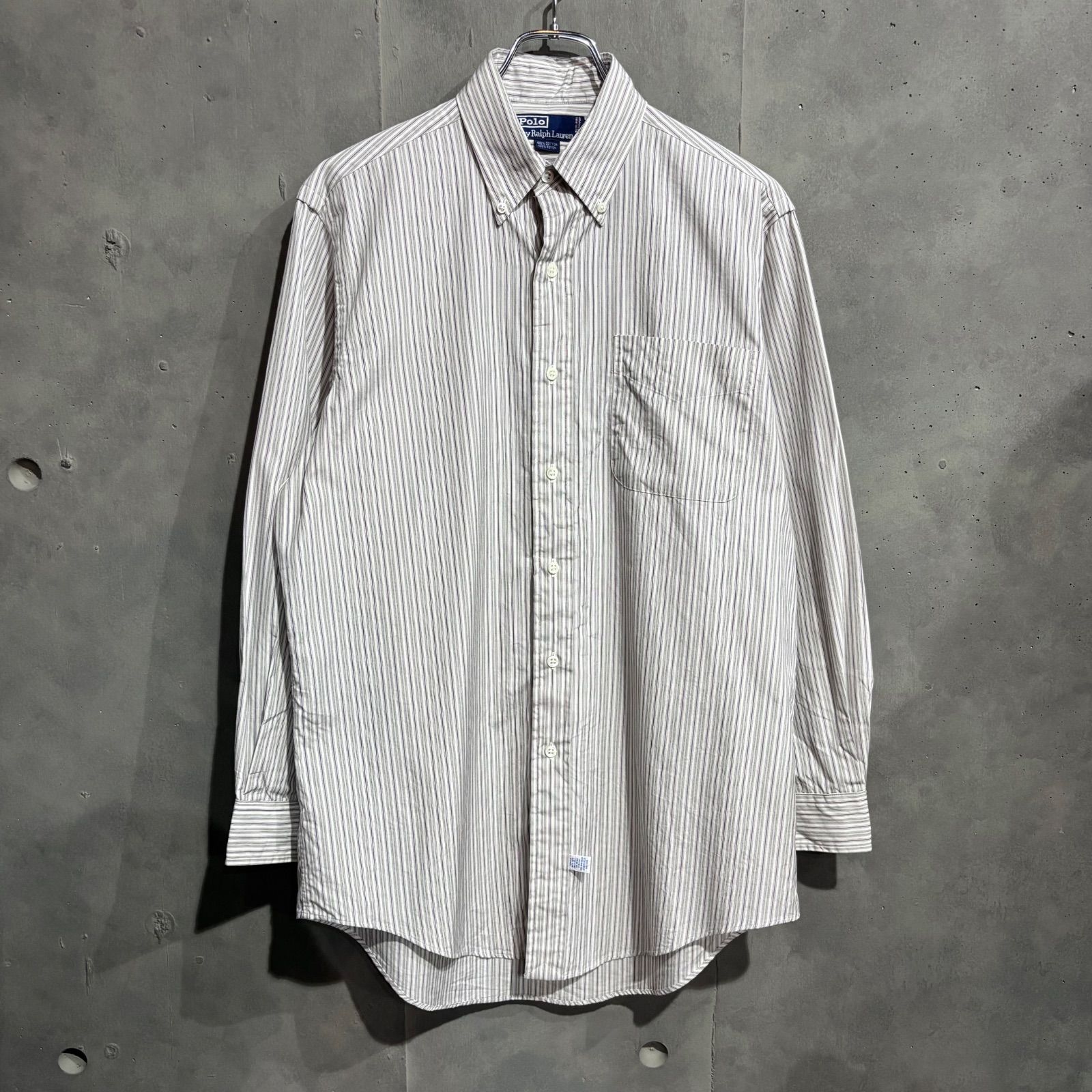 90s Polo by Ralph Lauren ストライプシャツ ホワイト×グレー