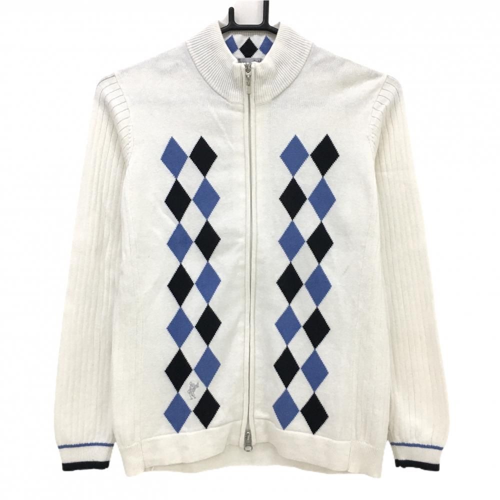 H261*ASHWORTH アシュワース☆ニット☆中綿☆ゴルフ☆ジャケット☆白 超美品】アシュワース ニットジャケット 白×ネイビー 前身頃