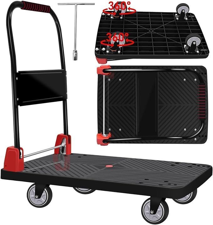 【在庫処分】JZOOOZ 台車 折りたたみ台車 耐荷重 300KG (72x48cm) 平台台車 静音台車 台車 折りたたみ 業務用台車 軽量 台車大型 屋内外で使用可能 倉庫、農業、輸送、ハンドリング、ショッピング