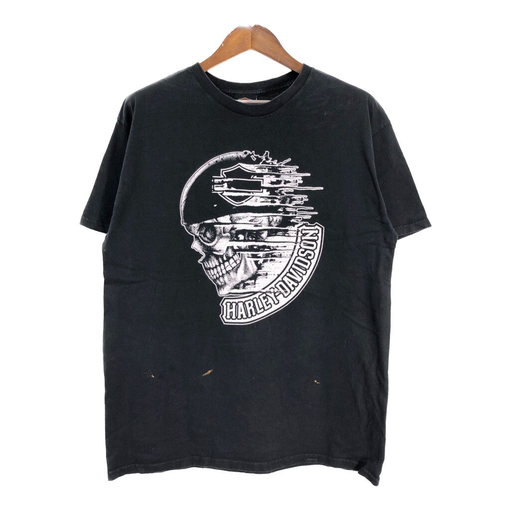 HARLEY DAVIDSON ハーレーダビッドソン スカル ガイコツ ドクロ モーターサイクル Ｔシャツ ブラック メンズ XL 古着 U1230