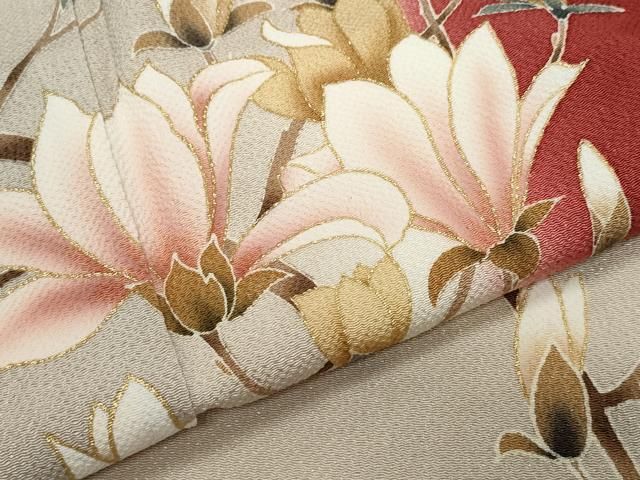 平和屋着物○訪問着 刺繍 花篭文 鬼しぼ縮緬 正絹 逸品 AAAZ4978ck