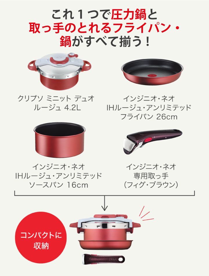 直販安い クリプソ ミニット デュオ ルージュ 4.2L 圧力鍋と鍋が１つに