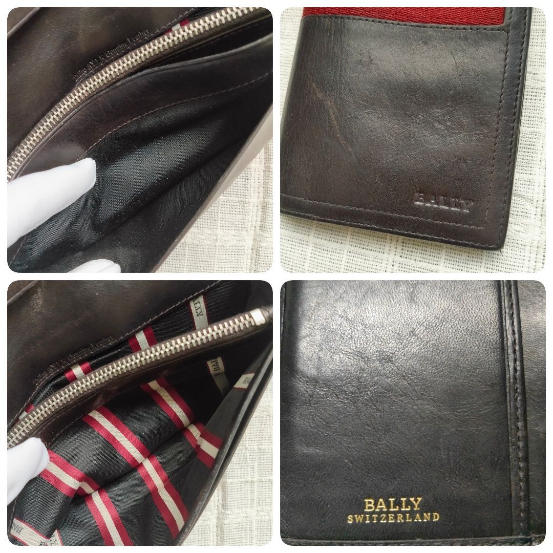 BALLY バリー 長財布 レザー ブラウン 赤白ライン ユニセックス