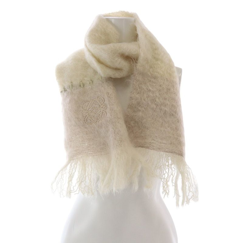 ロエベ ウールモヘア アナグラム ナローニットマフラー べージュ