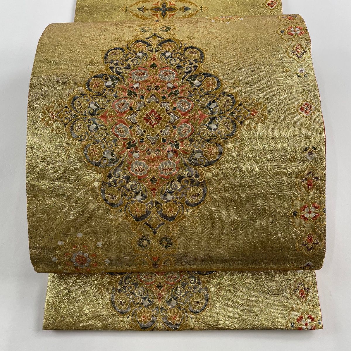 袋帯 美品 秀品 華文 草花 金銀糸 箔 金色 六通 正絹 【中古