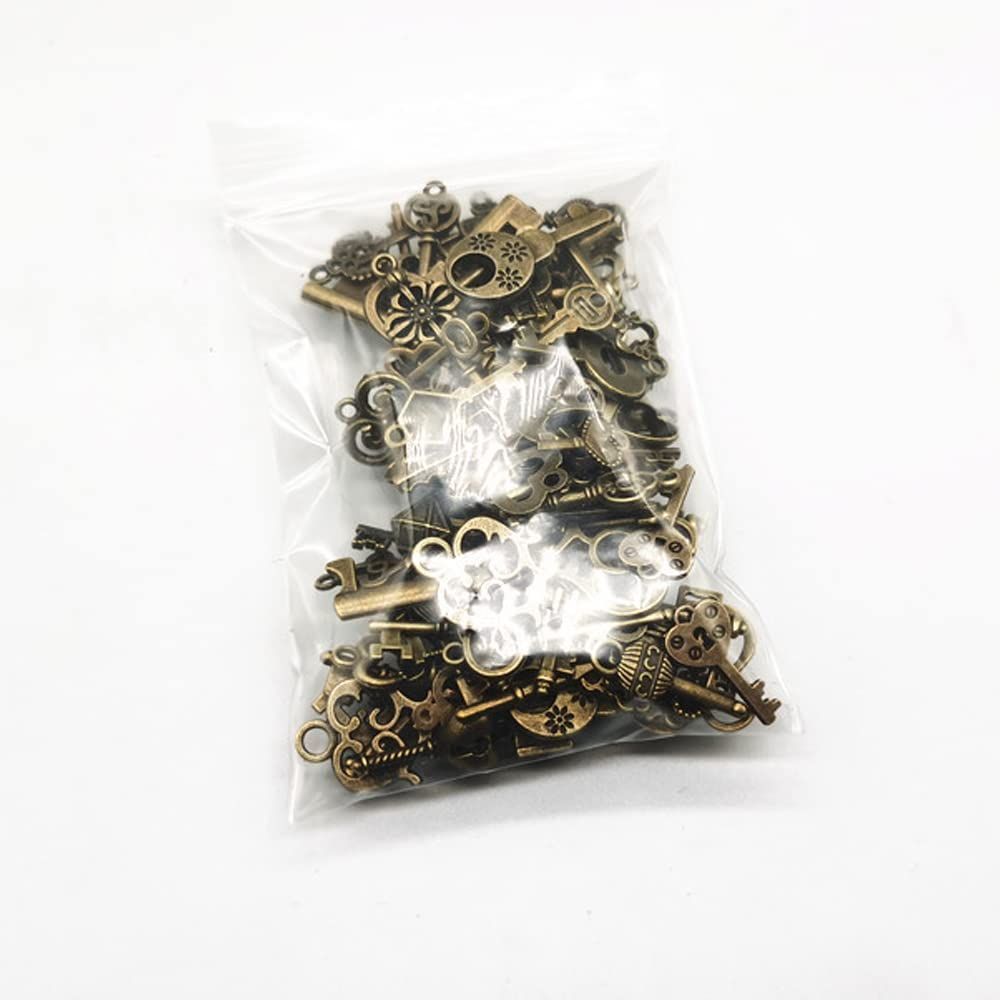 ハンドメイド 青銅色 DIY手作りアクセサリー アンティーク ブロンズ チャームパーツ メタルチャーム 鍵 金属 約125個 刺繍