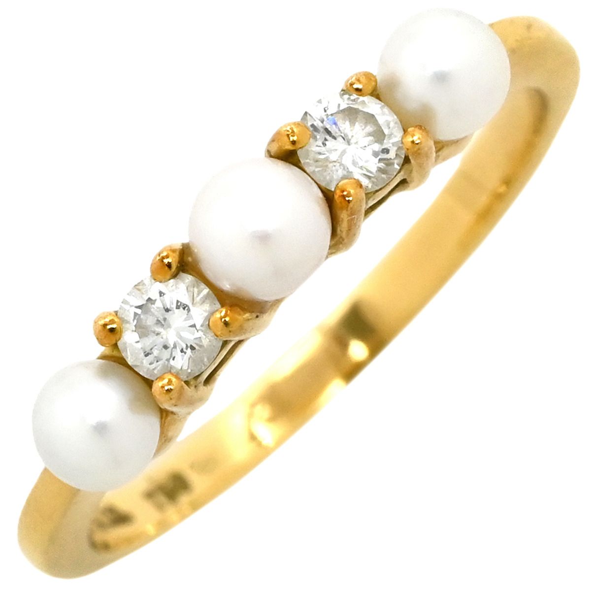 ティファニー Tiffany - Co リング 指輪 K18YG ダイヤモンド パール イエローゴールド T-Co. Au750 18K 18金 2P 2石 2粒 ダイヤ ベビーパール 真珠 10号