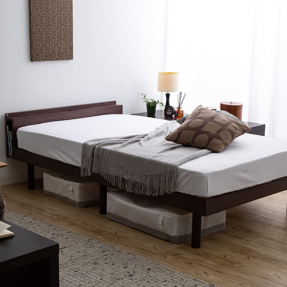 ベッド ベッドフレーム 棚付き 2口コンセント ブックシェルフ付 3段階 数量限定】2口コンセント 棚付き ブックシェルフ付 3段階 ベッド