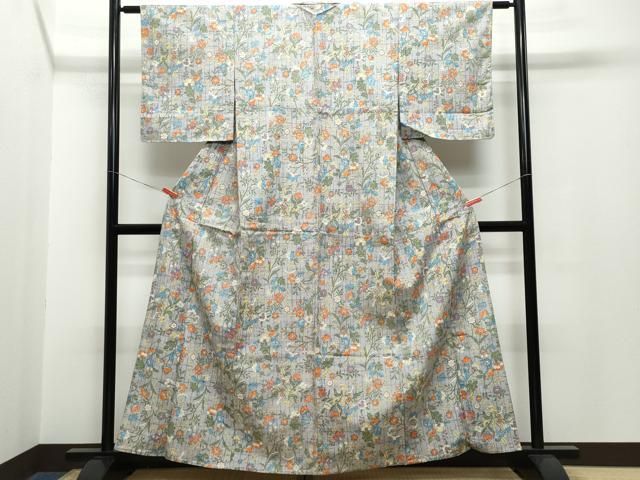 平和屋着物▽上質な紬 単衣 更紗花唐草文 正絹 逸品 CAAQ0311vf - メルカリ 