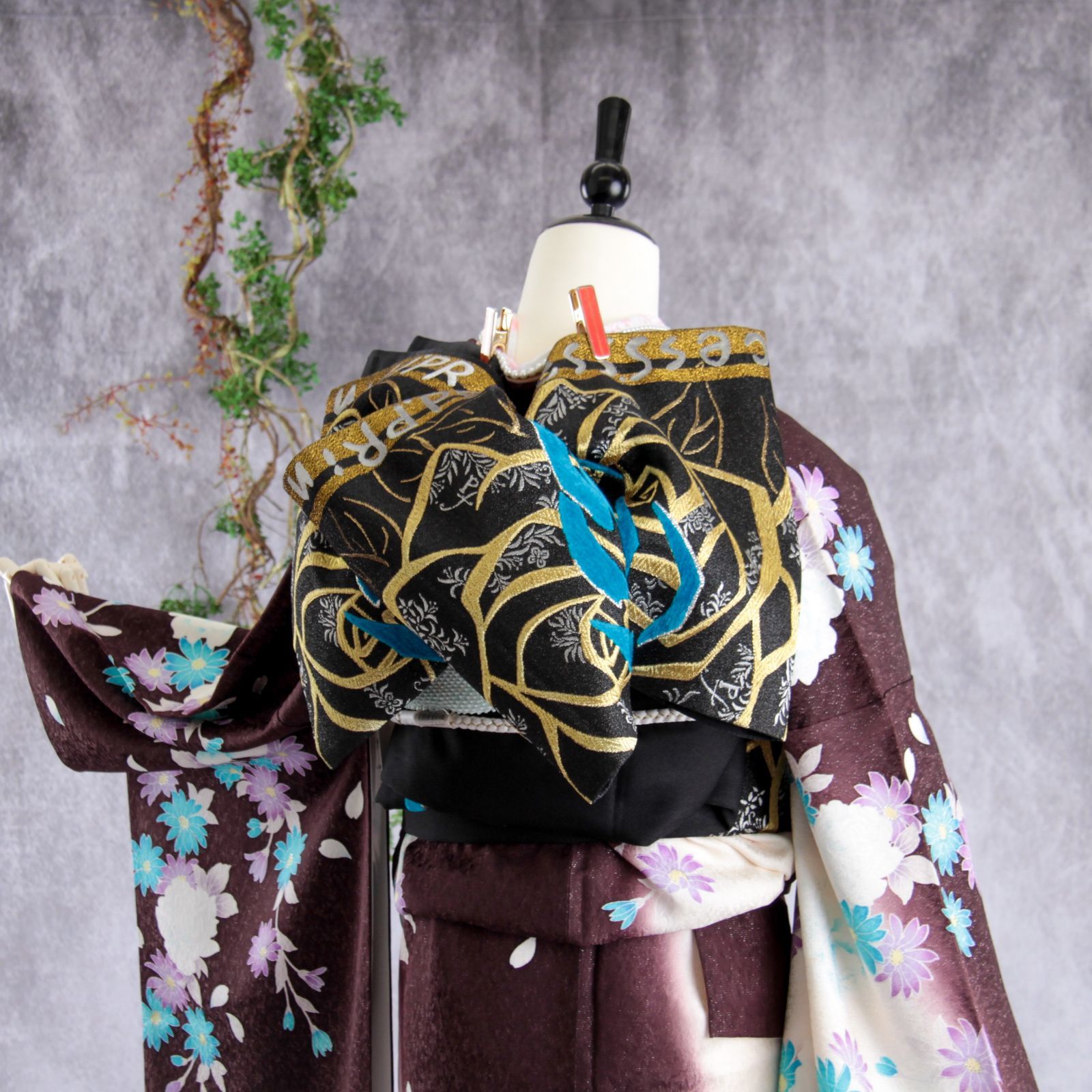 振袖フルセット 振袖セット 振袖 M～Lサイズ 茶×エレガント 美品 成人式 着物 晴れ着 7点フルセット F-407 振袖フルセット 振袖セット 振袖 M～Lサイズ 中古 茶×エレガント 美品
