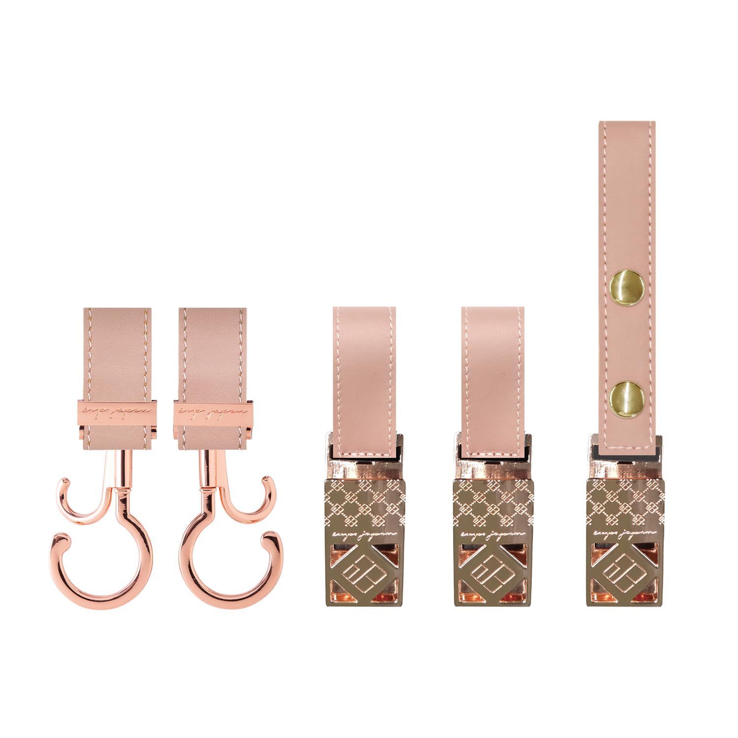 PKG-Kusumiピンク 360度回転式バギーフック ドレスアップセット ダブルフック&シューズクリップ&ブランケットクリップの3点セット e.x.p.japon e-dup27