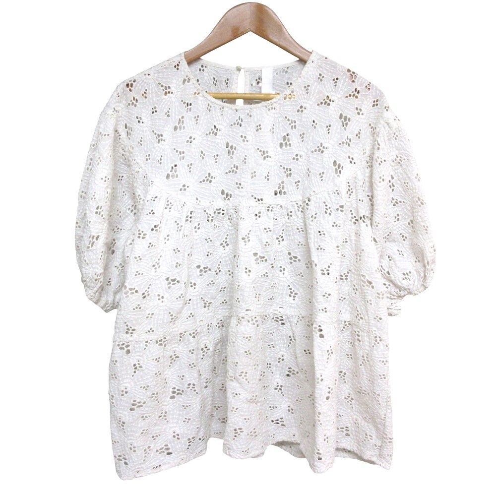 美品 MARTEL マーレット パフスリーブ かぎ編み レースブラウス  