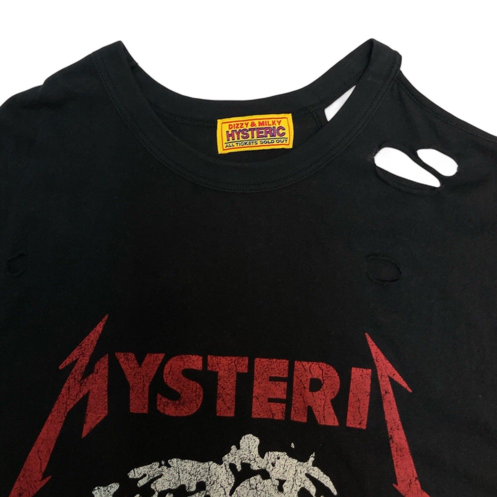 HYSTERIC GLAMOUR (ヒステリックグラマー) HYS METAL オーバーサイズTシャツ ダメージ加工 プリント リネン混 半袖  01221CT10 F ブラック レディース/036 - メルカリ