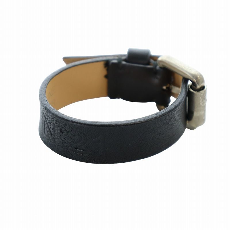 ヌメロヴェントゥーノ N°21 ブレスレット バングル レザー アクセサリー 牛革 ベルト ロゴ 型押し 黒 ブラック ■GY18 /MQ