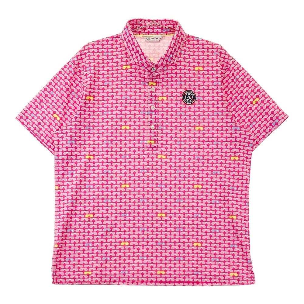 【美品】アンパスィ　半袖　ポロシャツ　サングラス　総柄 サイズ：LL AND PER SE アンパスィ 半袖ポロシャツ サングラス 総柄