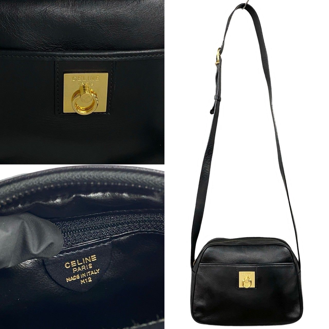 ほぼ未使用 希少品 保存袋付 CELINE セリーヌ リング金具 ロゴ レザー