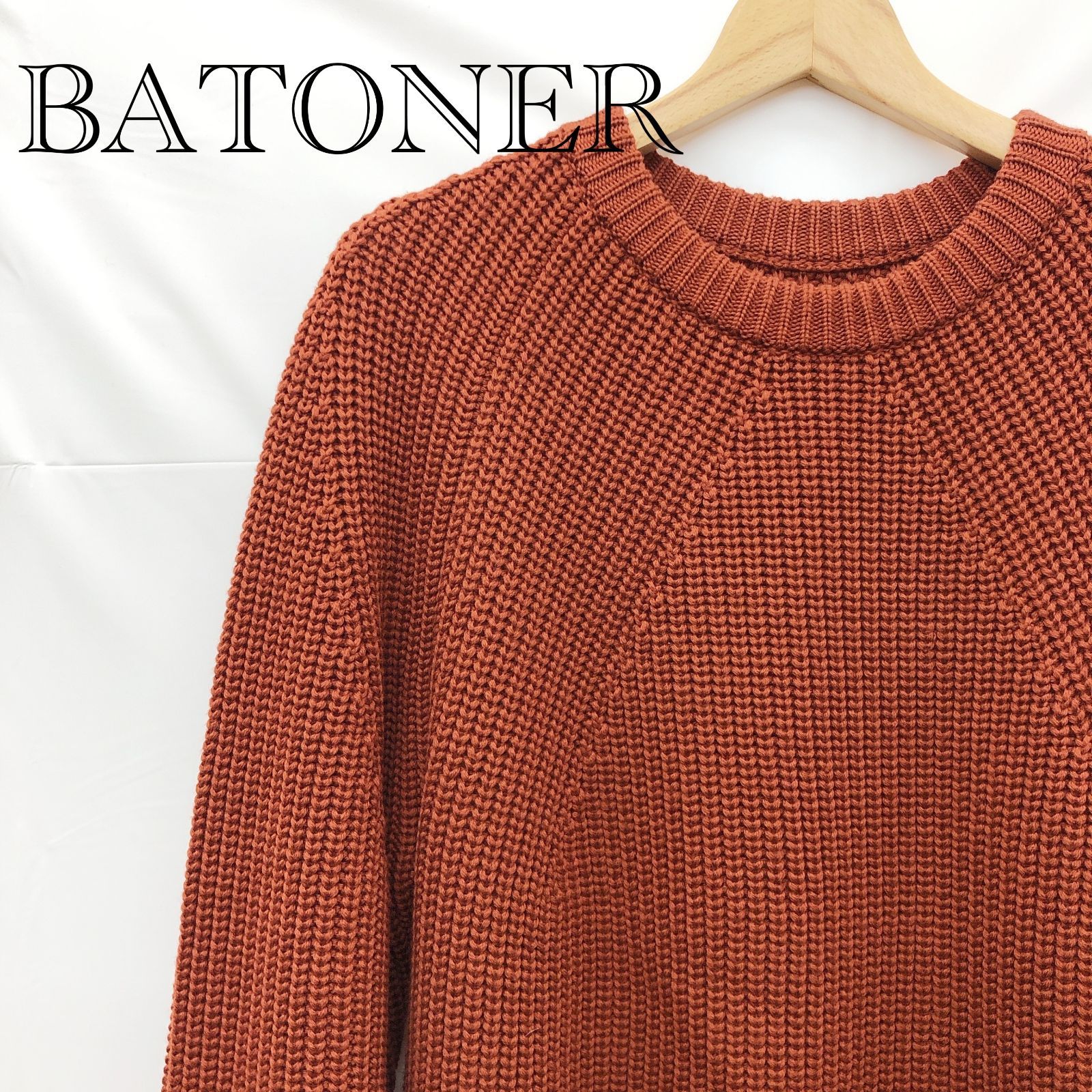 BATONER バトナ― シグネチャー クルーネック メリノウール ニッ プルオーバー BN-19FM-021 サイズ2 M-L ブラウン セーター メンズ