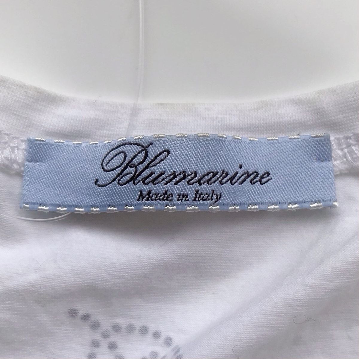 BLUMARINE(ブルマリン) 半袖Tシャツ レディース - 白×ライトブルー×ベージュ クルーネック/フラワー(花)/ビジュー/ドット柄