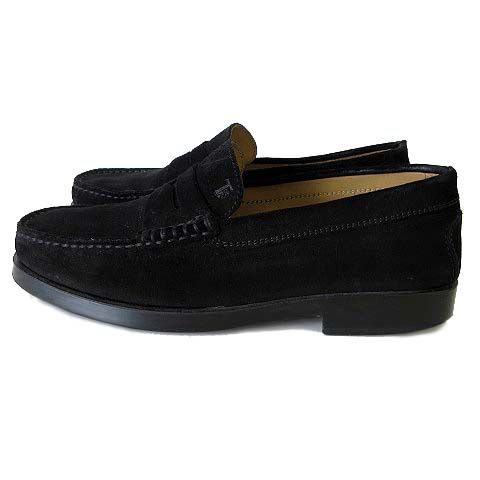 トッズ TOD S ローファー コインローファー スリッポン 本革 スエード レザー ロゴ 刻印 7 黒 ブラック 26.0cm くつ 靴 シューズ