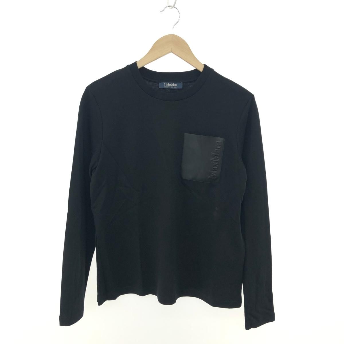 【美品】S MAX MARA 長袖カットソー 　レザーポケット　ロンT 黒 S MAX MARA 長袖カットソー レザーポケット ロンT 黒