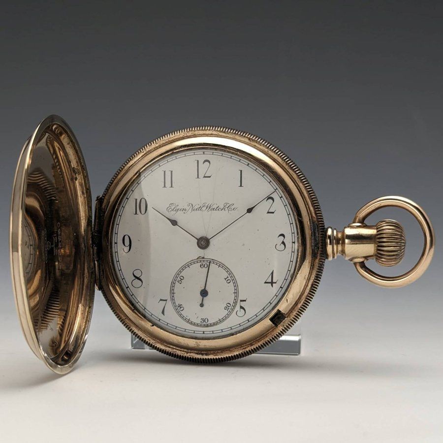 1896年 米国アンティーク エルジン 懐中時計 金張りハンターケース ...