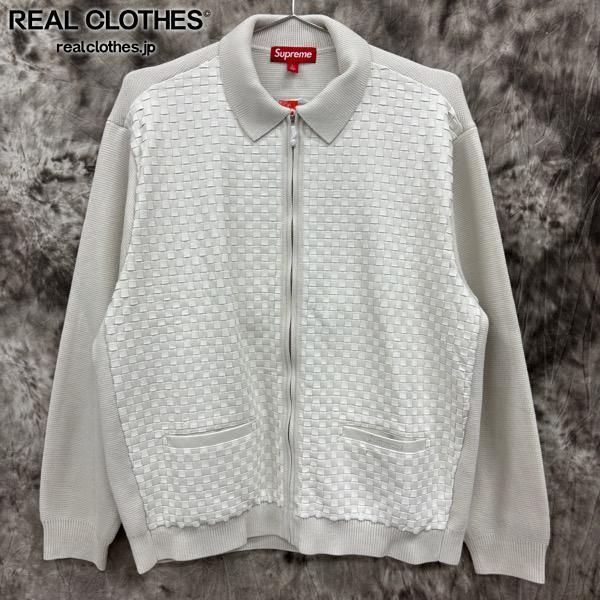 Supreme|シュプリーム 24AW Woven Leather Zip Up Cardigan WHILE|ウーブン レザー ジップアップ カーディガン|ホワイト|L