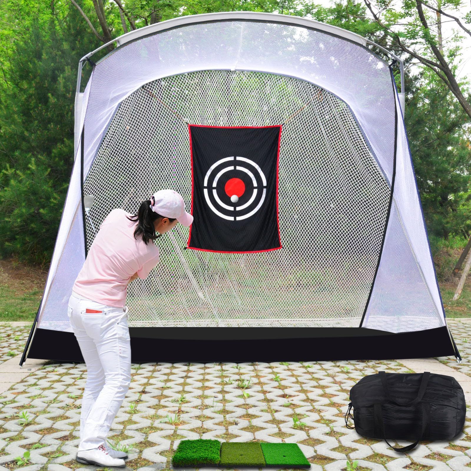 人気商品 ゴルフ練習用ネット ゴルフ用ネット 室内 屋外 庭 練習用 2.7mｘ2.1ｍｘ1.5ｍ ゴルフ練習ネット 組み立て式 ゴルフネット 収納バッグ付き ORCHID