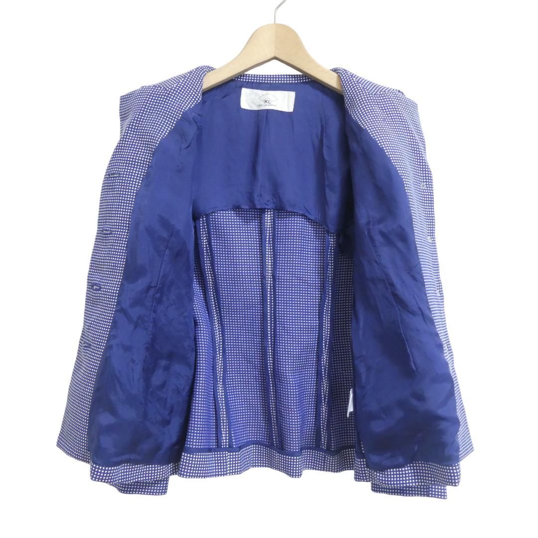 美品 KARL LAGERFELD カールラガーフェルド サイズ36 シングル 4B テーラードジャケット スーツ ドット柄 ロゴ ブルー系 ポリエステル×レーヨン 青 レディース