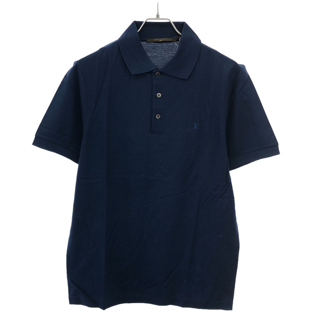 M ルイヴィトン LVロゴ ワンポイント刺繍 サマーニット ポロシャツ 紺