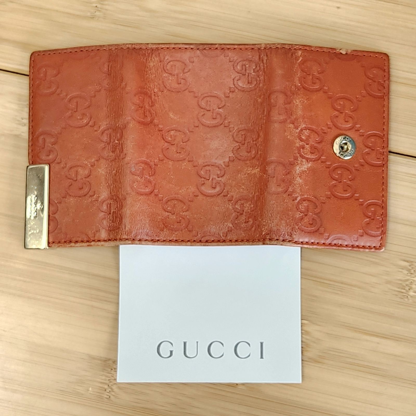 中古】GUCCI キーケース GGロゴ ６連 オレンジ 箱 直営ショップカード 