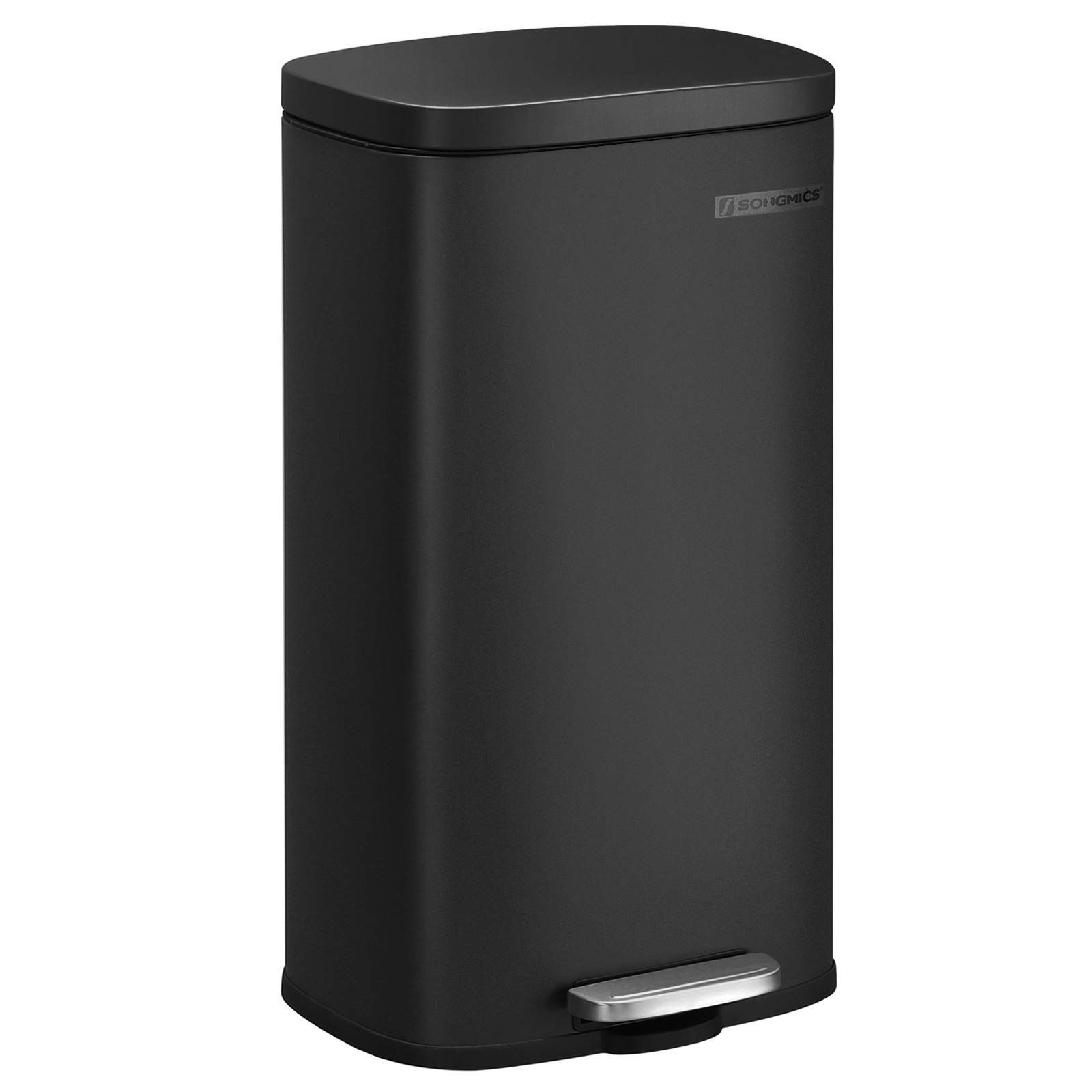 SONGMICS ゴミ箱 ふた付き 30L ペダル式ダストボックス 横型 薄型 キッチン、リビングルーム おしゃれ ステンレス 大容量 防臭 ブラックLTB03BK