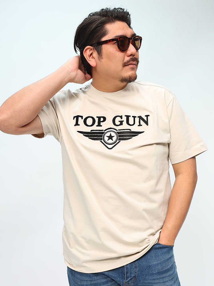 TOP GUN トップガン 半袖 Tシャツ ストレッチ 3Dロゴ クルーネック プリント 大きいサイズ メンズ 2XL グレー ブラック イエロー ブルー グレー